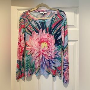 Jean-Pierre Klifa Paris Blouse, Crew Neck, Long Sleeve, Peony Design